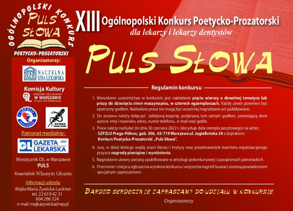 PULS SŁOWA – KONKURS POETYCKO-PROZATORSKI dla lekarzy i lekarzy dentystów